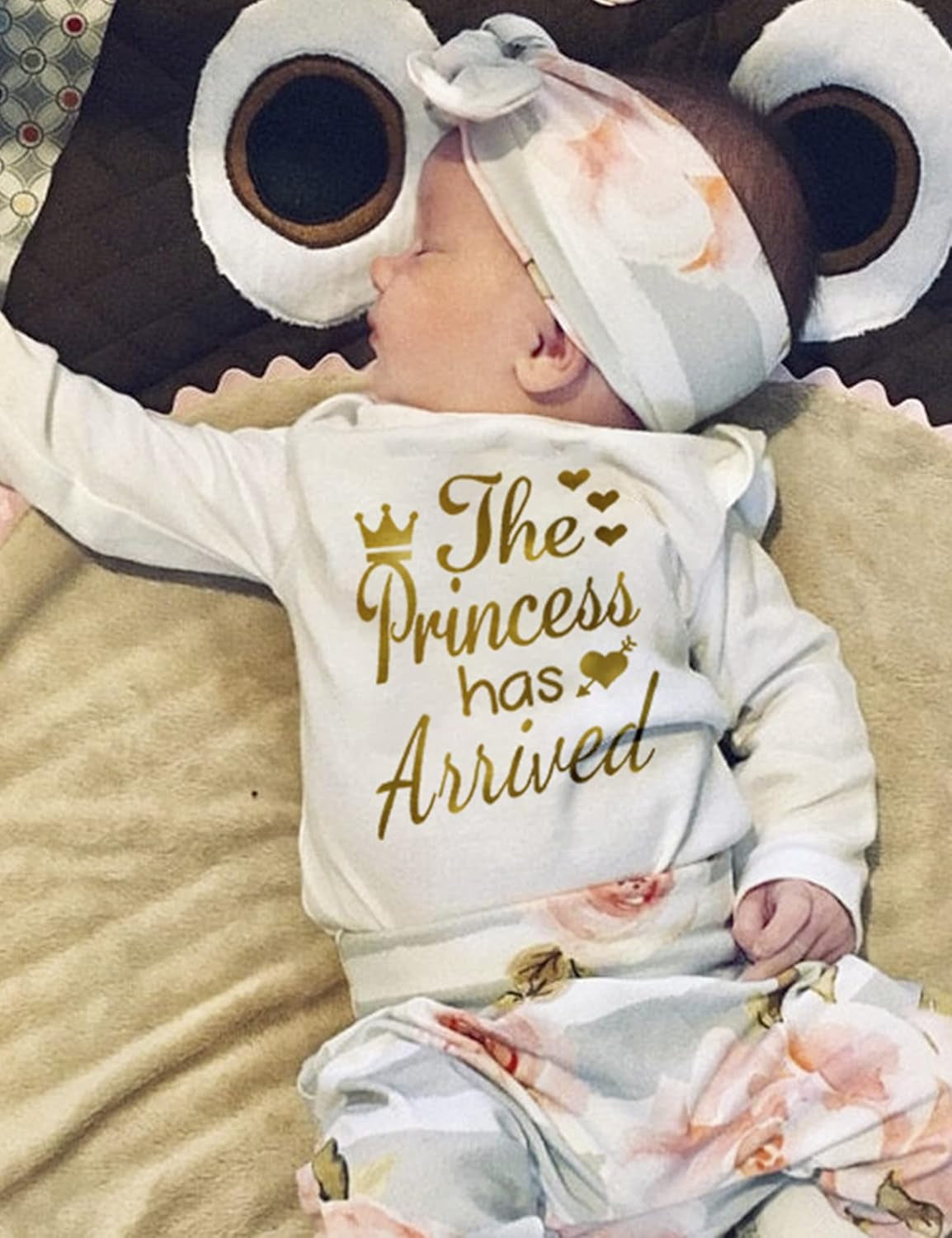 Newborn Baby Girl Clothes Hi I'M New Here Newborn Outfit Infant Romper Floral Pants Cute Baby Girl Outfits 4PC Set