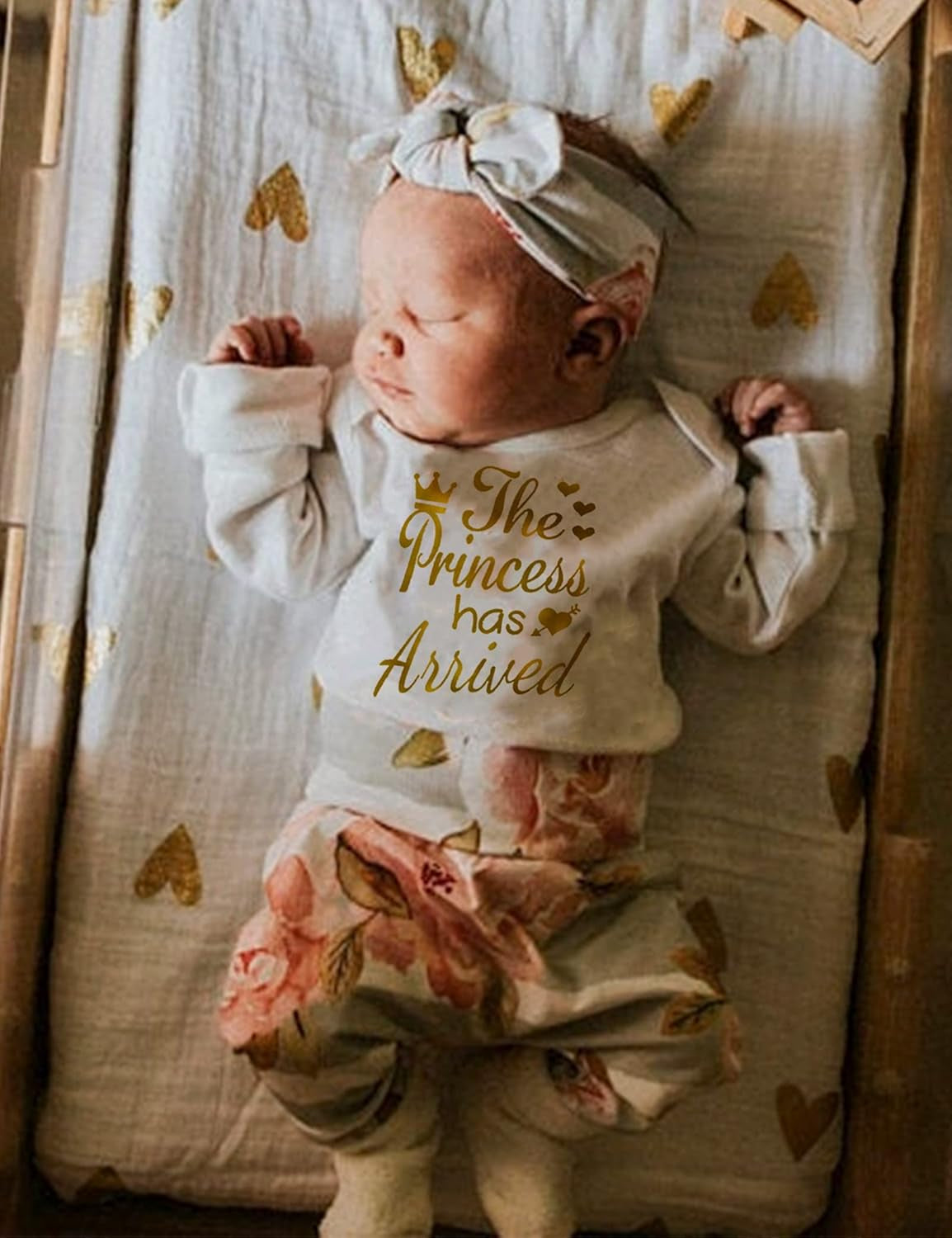 Newborn Baby Girl Clothes Hi I'M New Here Newborn Outfit Infant Romper Floral Pants Cute Baby Girl Outfits 4PC Set